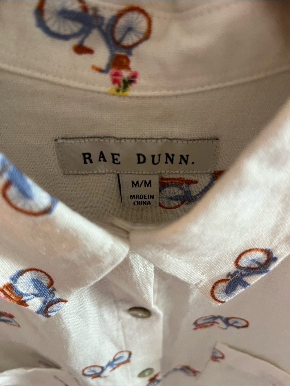 Rae Dunn White Short-Sleeve Button-Down Shirt with Blue and Orange Bike Print - Picture 2 of 7